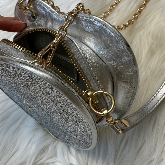 Larroude Heartbreaker Crossbody Bag In Crystal and Light Gray Vegan Suede NWT - Picture 10 of 14